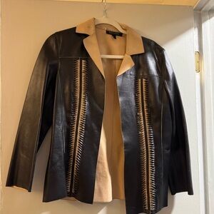 Vintage Escada Black and Tan Leather Blazer